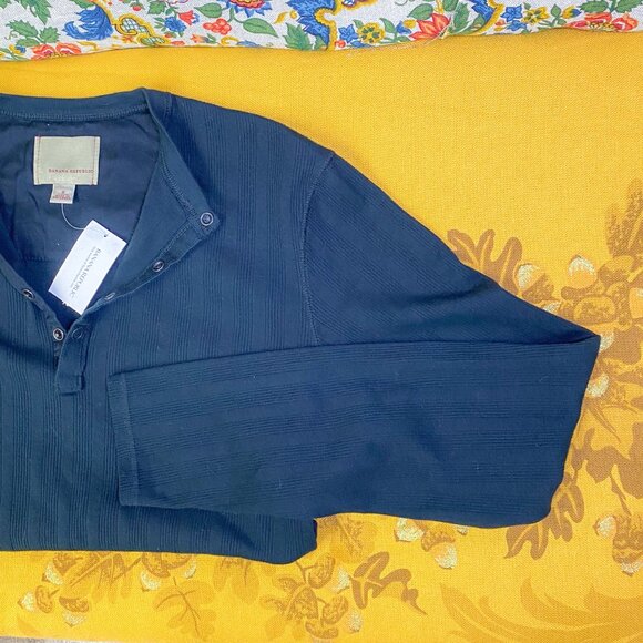Banana Republic Heritage Navy Blue Long Sleeve Stretchy Fitted Button Crew Top S - Picture 3 of 9